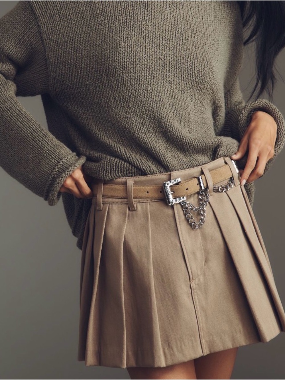 Anthropologie Suede Belt with Doubles Chain Accent - Picture 2 of 8